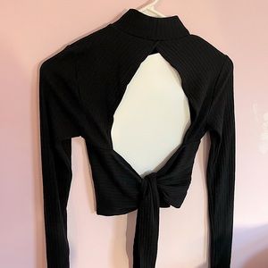 Black long sleeved shirt from Forever 21 with open back and a tie, Size S